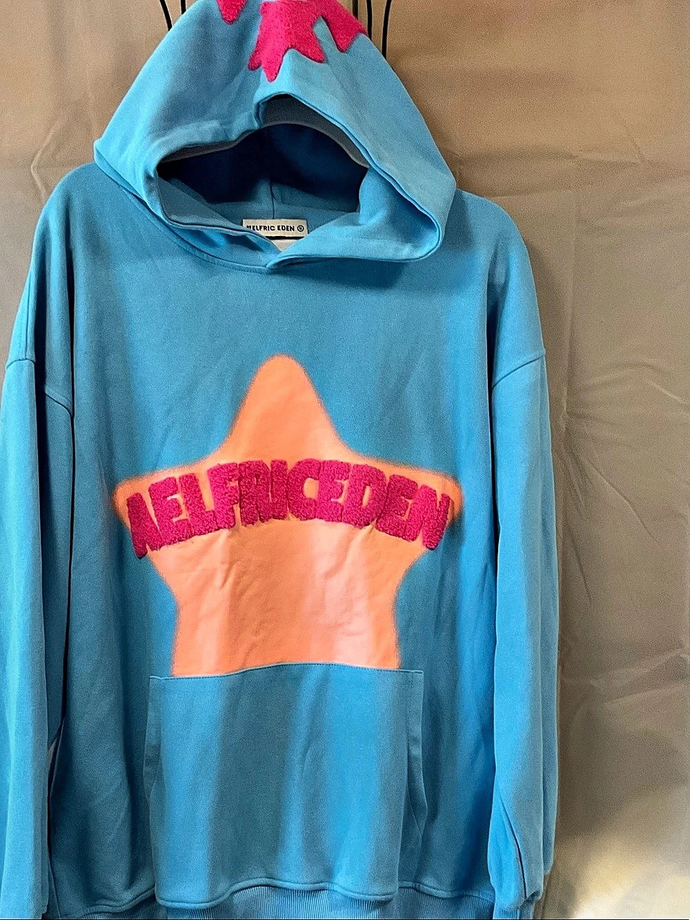 Elfric Eden Star Graphic Hoodie in Blue & Pink Size Medium Like New